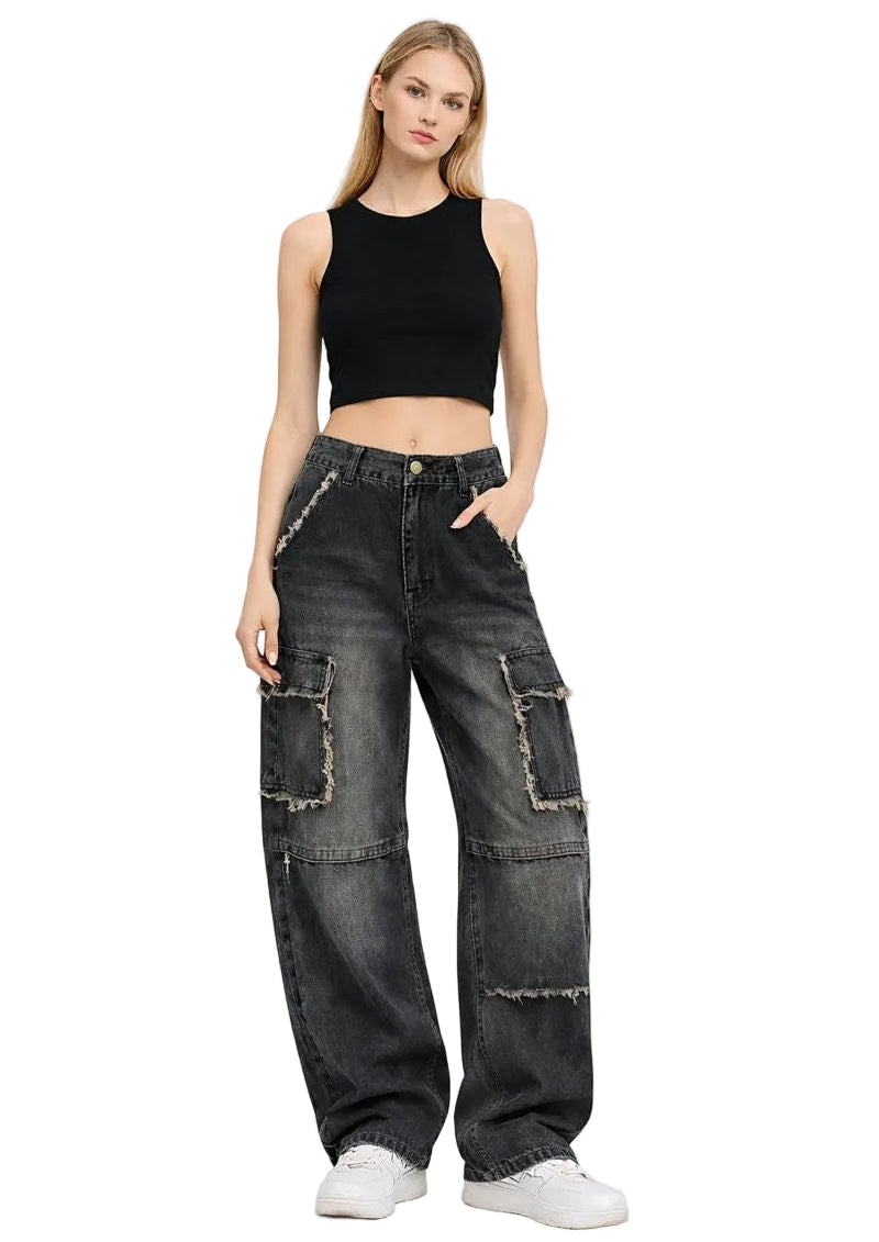 Distressed Denim Trousers. Fashionable Baggy Jeans QVA