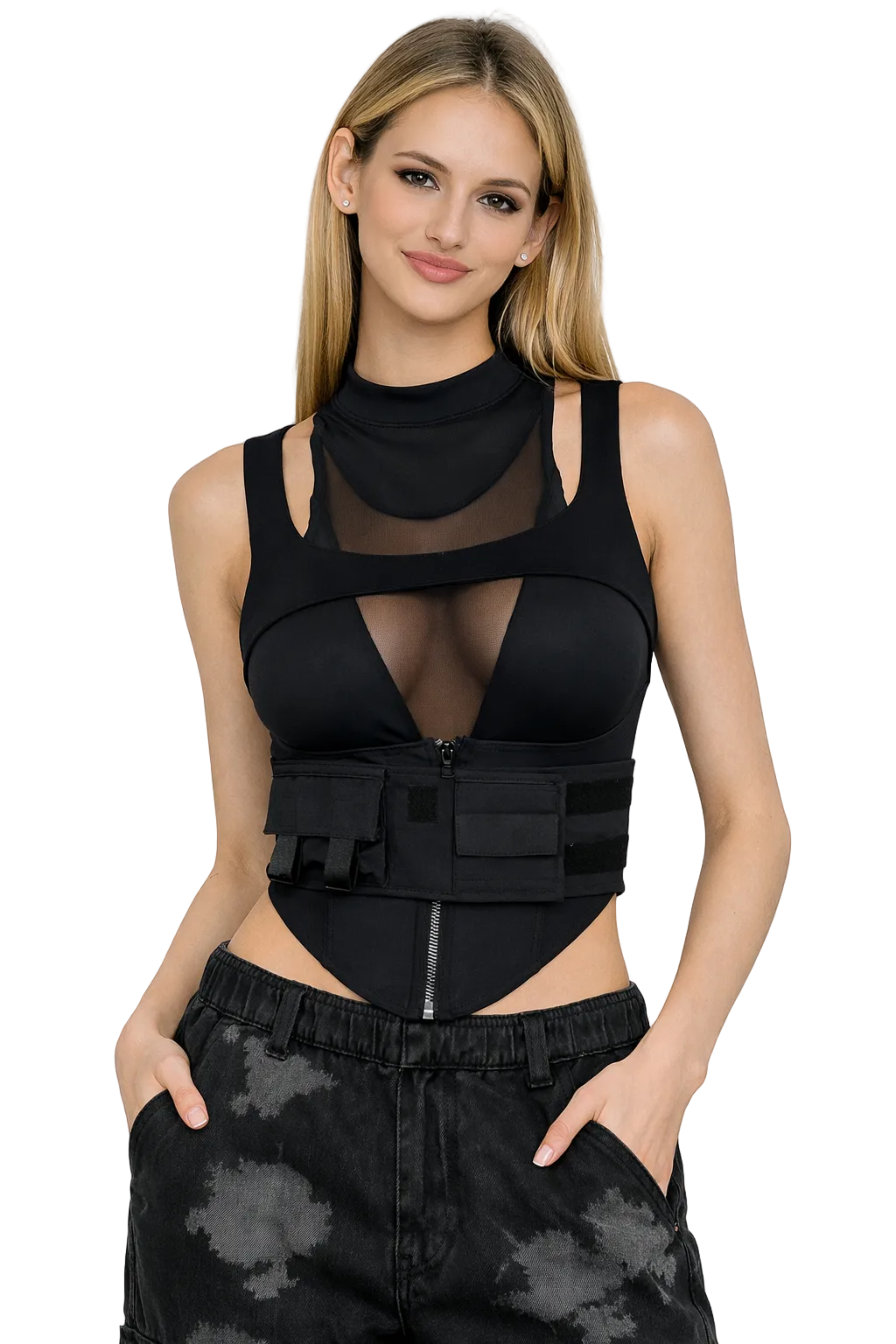 Molding Black Top. Trending Adjustable Blouse QVA