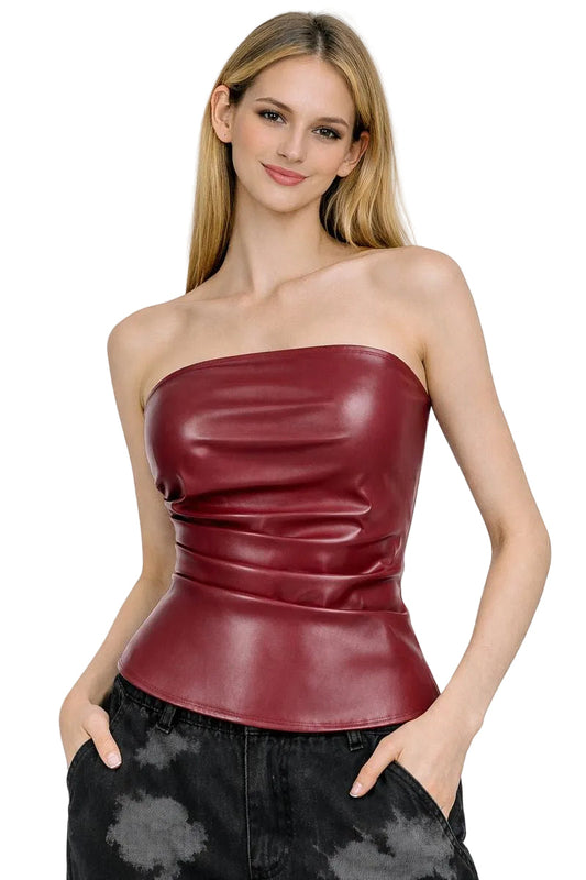 Asymmetric Hem Leather Tube Top QVA