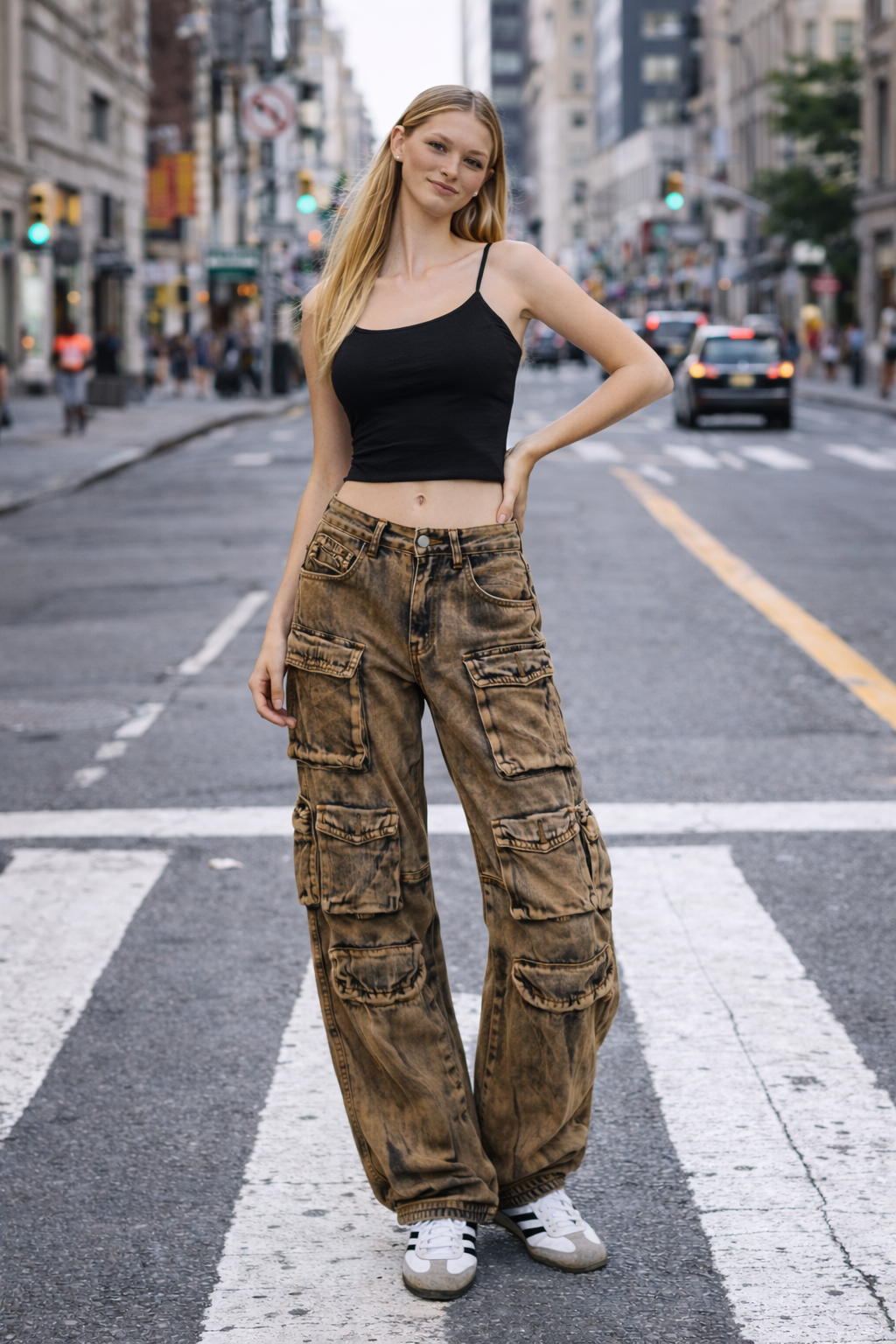 Multiple Pockets Rusty Baggy. Trendy Cargo Pants QVA COUTURE