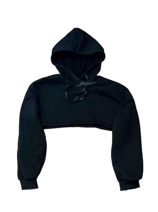 Classic Shades: Black Fleece Super Cropped Hoodie - QVA COUTURE