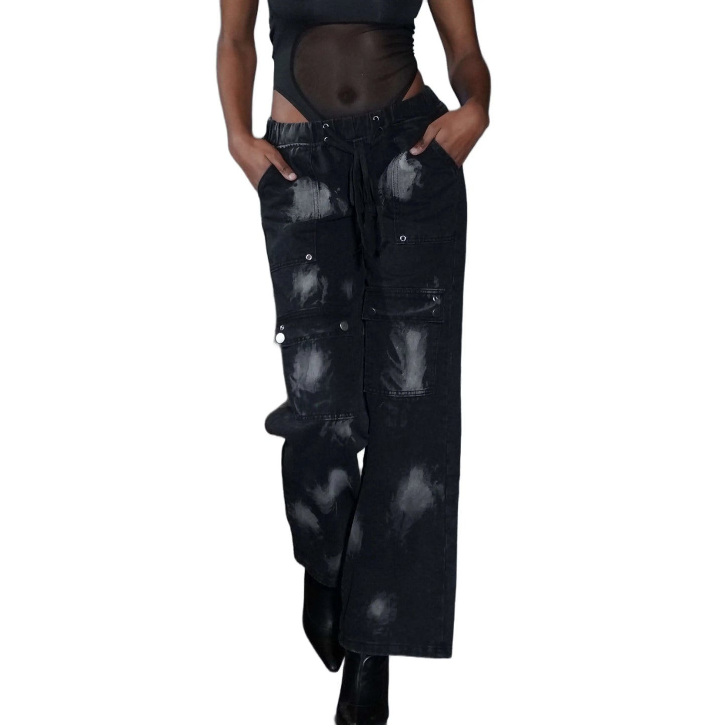 Denim Straight Pants - Urban Tie-Dyed Streetwear - QVA COUTURE