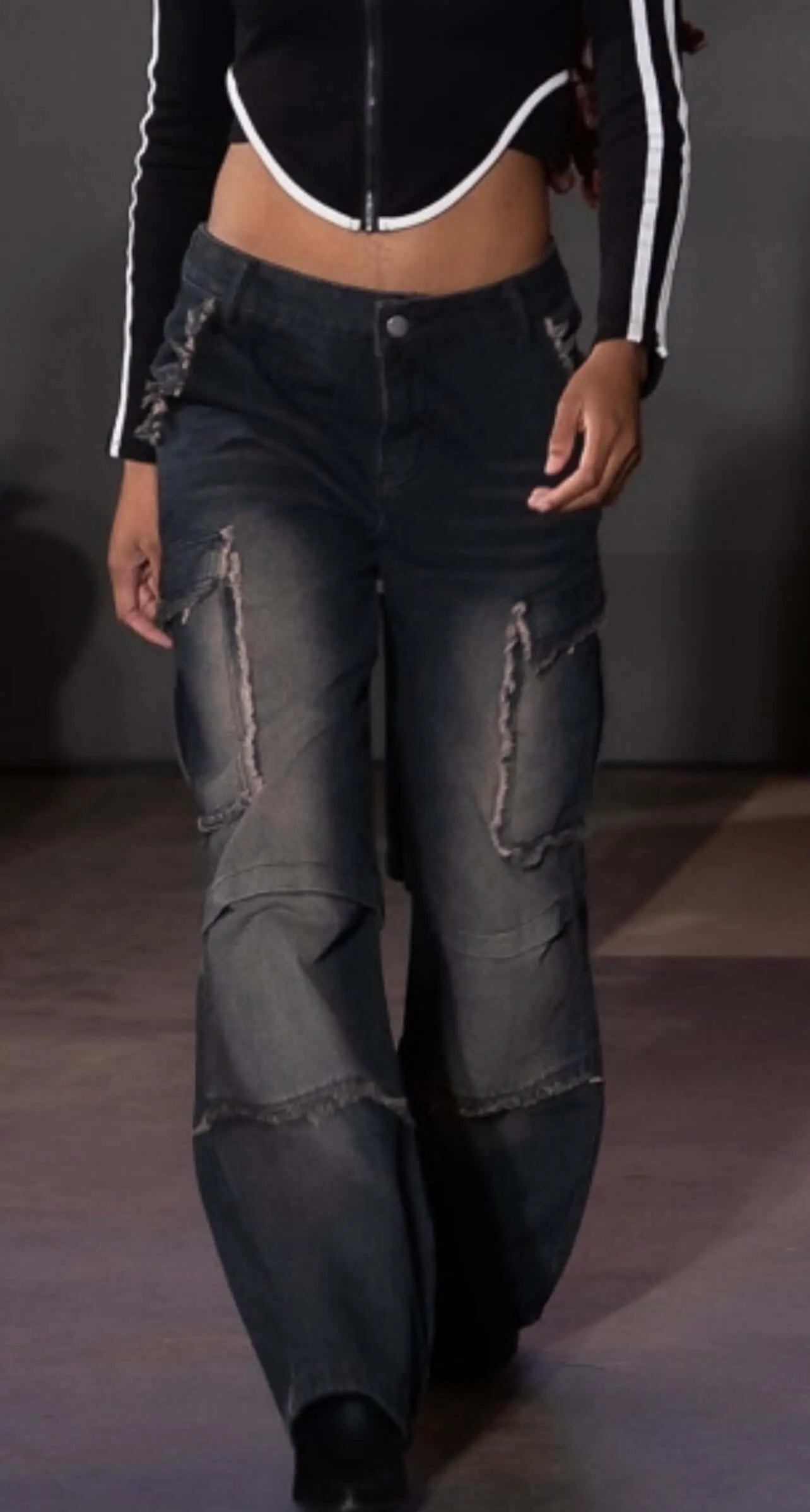 Distressed Denim Trousers. Fashionable Baggy Jeans - QVA COUTURE