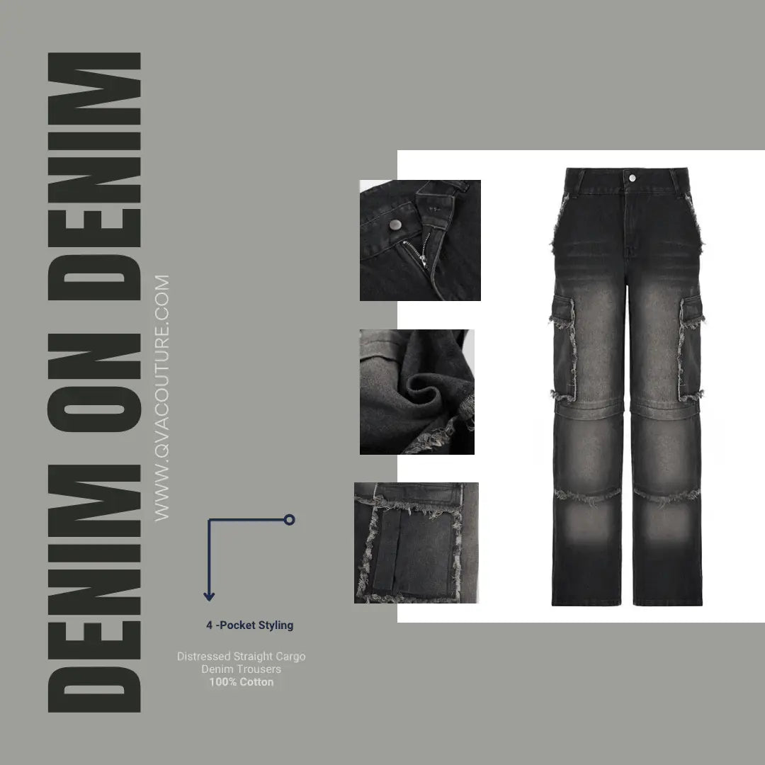 Distressed Denim Trousers. Fashionable Baggy Jeans - QVA COUTURE