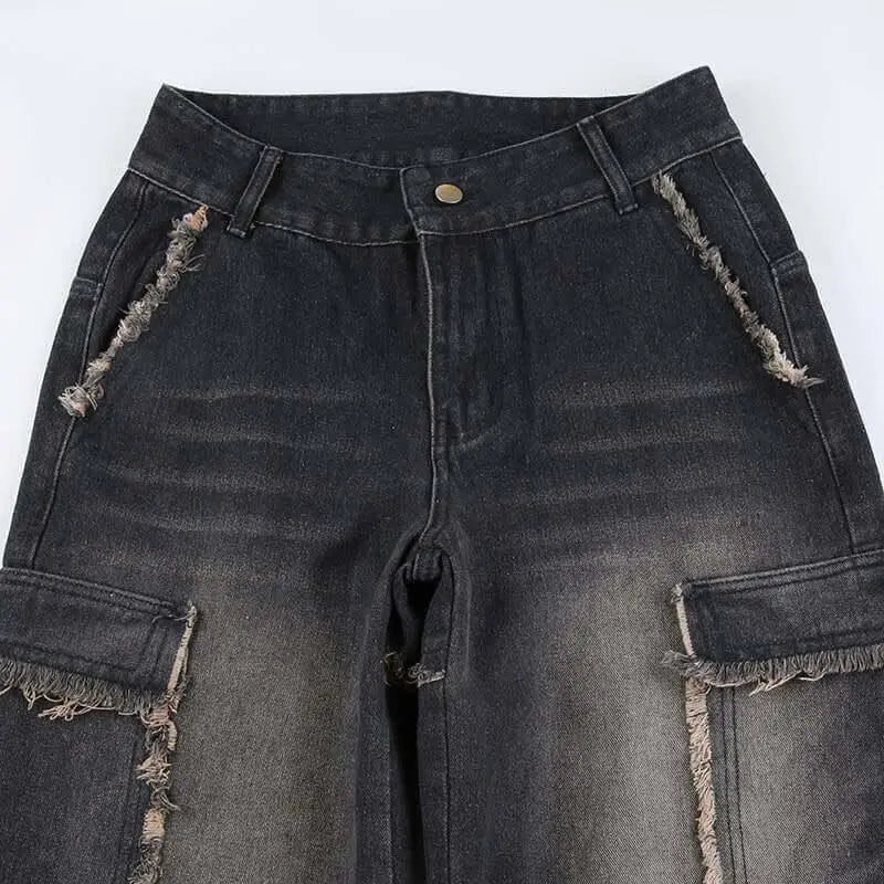 Distressed Denim Trousers. Fashionable Baggy Jeans - QVA COUTURE