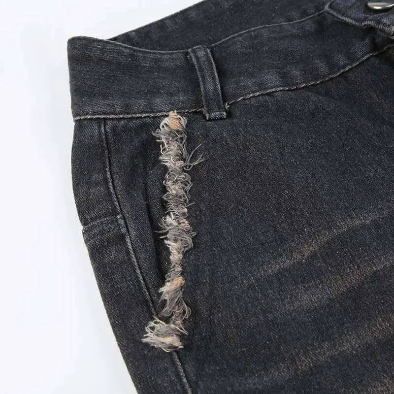 Distressed Denim Trousers. Fashionable Baggy Jeans - QVA COUTURE