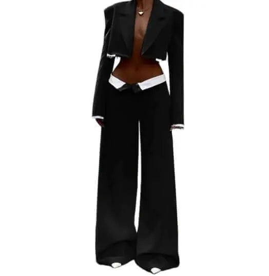 Fashion Trouser Suits. Women's Trendy Matched Lapel - QVA COUTURE