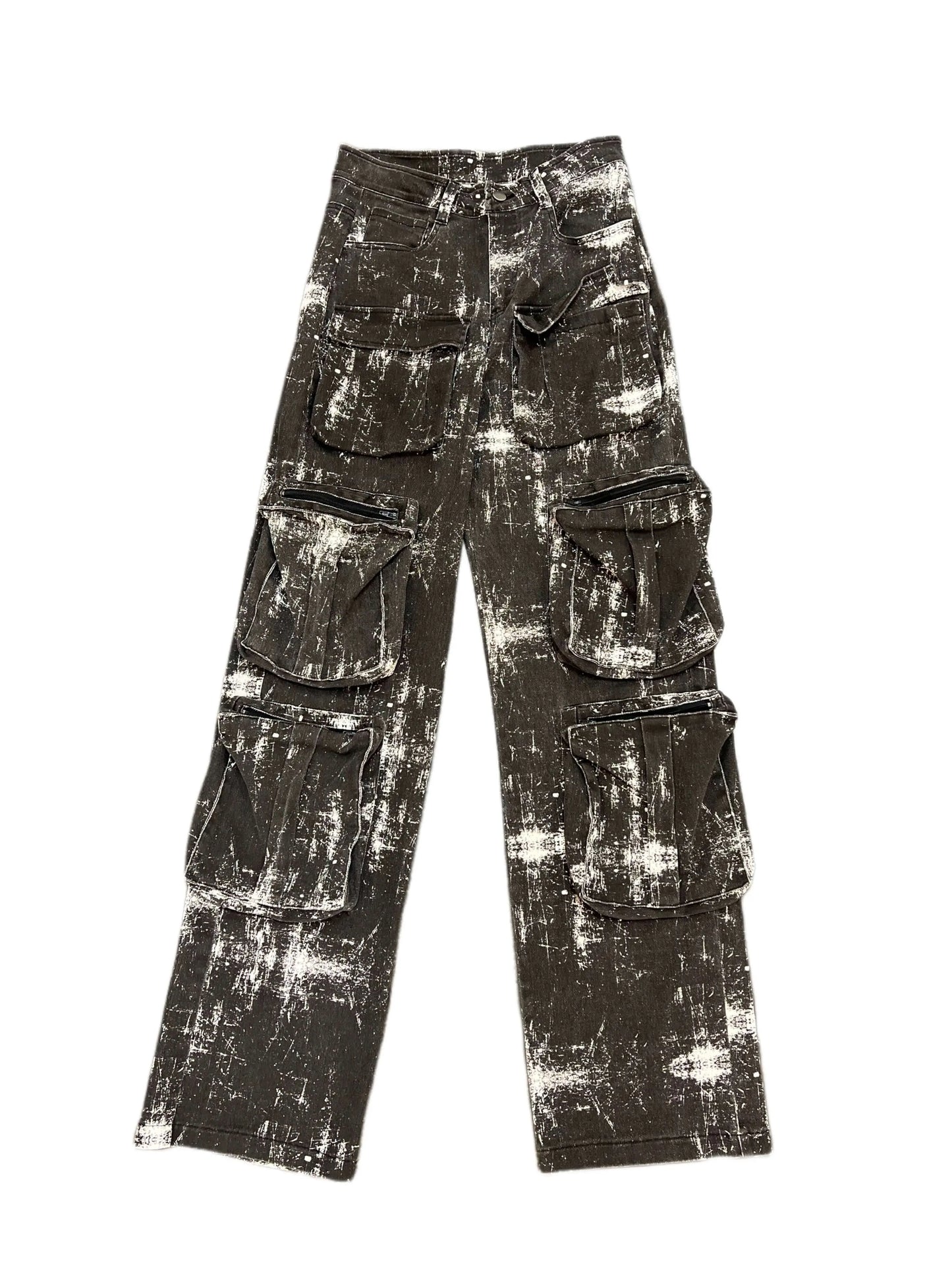 Industrial Denim Washed Cargo Jeans - QVA COUTURE