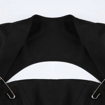 Lace Up Black Suit Backless Coat. - QVA COUTURE