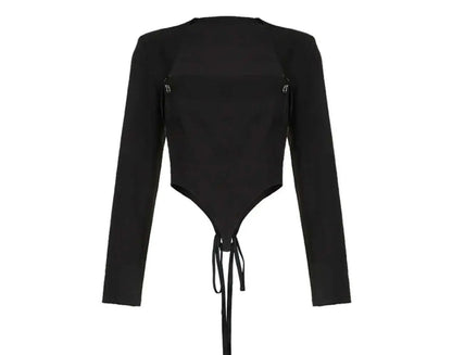 Lace Up Black Suit Backless Coat. - QVA COUTURE