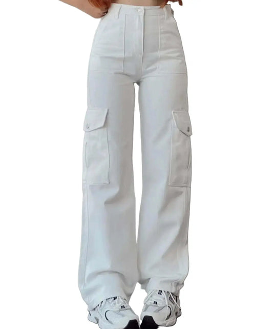 Mid-waist trousers wide leg. Trendy Cargo pants. - QVA COUTURE