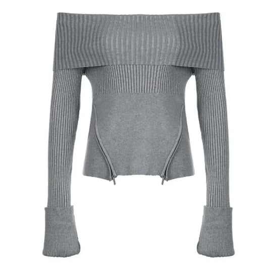 Off-shoulder Slim Fit Sweater. Trendsetting Style - QVA COUTURE