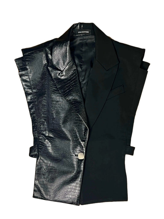 Spliced Crocodile Leather Style V Neck. Trending Streetwear Style - QVA COUTURE